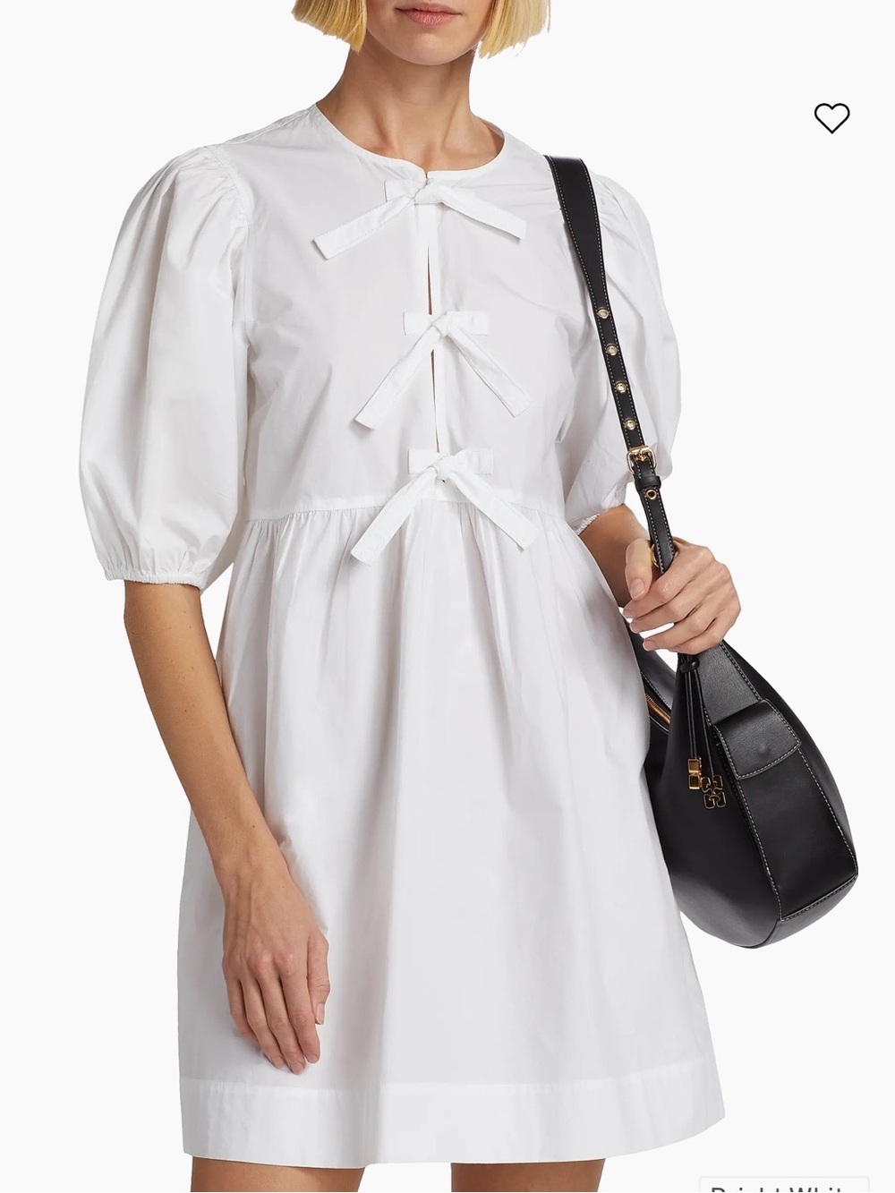 Ganni White Bow-Front Puff Sleeve Mini Dress size small